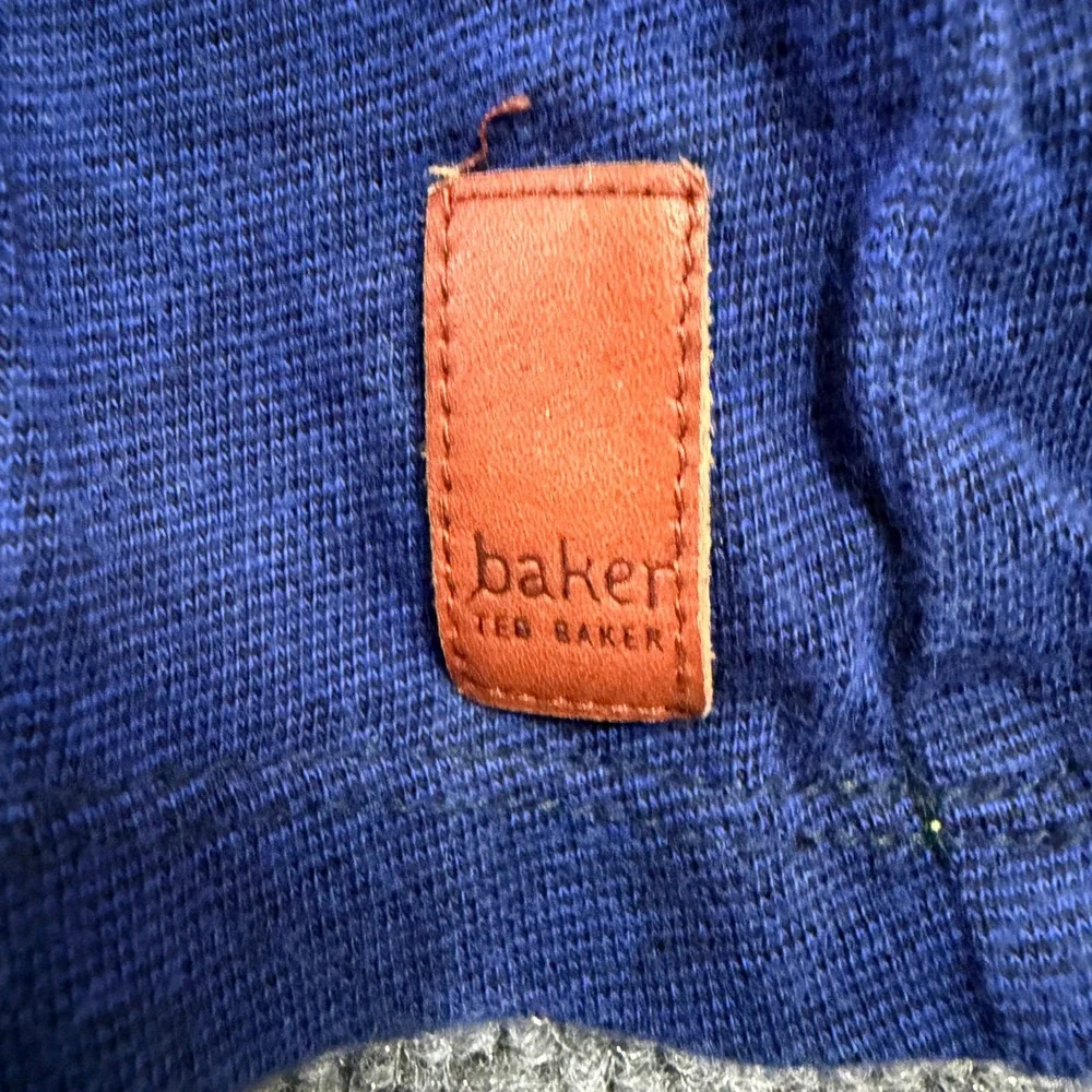 Baker by Ted Baker Boys Navy Blue Gingham Collar Long Sleeve Polo Shirt Size 3Y